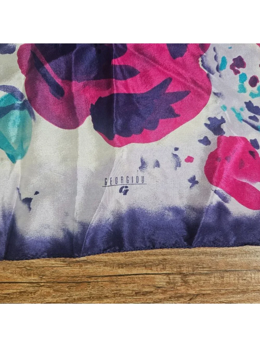 Vintage Georgiou Bright Abstract Floral Purple Pink Silk Scarf 29